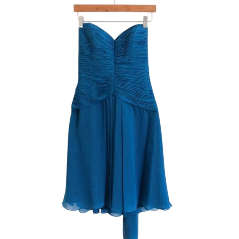 Angelina Faccenda Ruched Knee‎ Length Braidmaid Dress With Sash Peacock Color 12